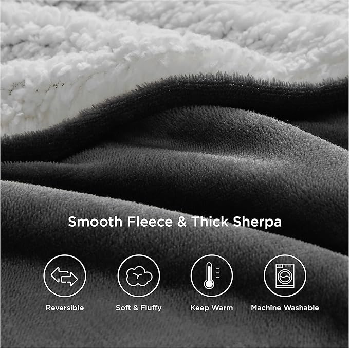 Bedsure GentleSoft Sherpa Fleece Throw Blanket Twin Size for Couch - Thick and Warm, Soft Fuzzy Plush Twin Blanket for Winter, Charcoal, 60x80 Inches