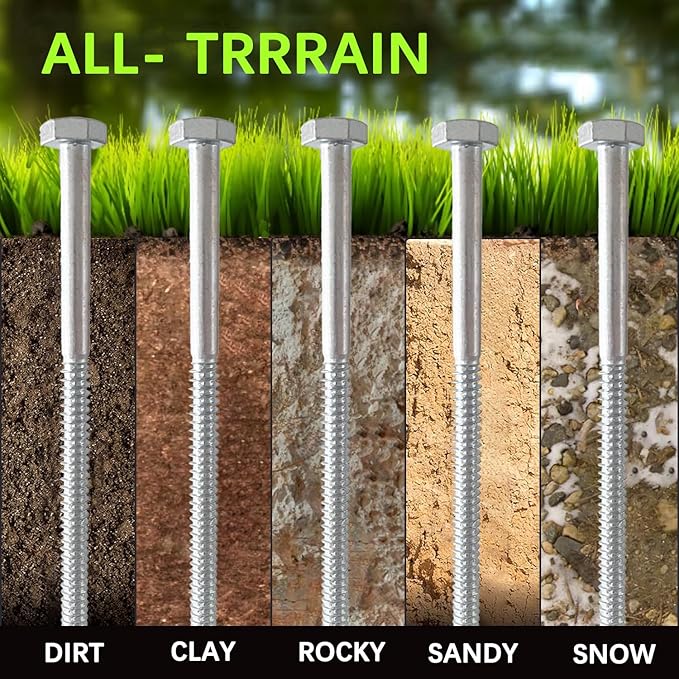 12pcs 3/8 x 12 inch Heavy Duty Camping Ground Anchors, Non-Rust Tent Stakes Screw in Kit for Securing Animals, Trampoline, Carports, Canopies, Sheds, Swing Sets, Ground Anchors for High Winds