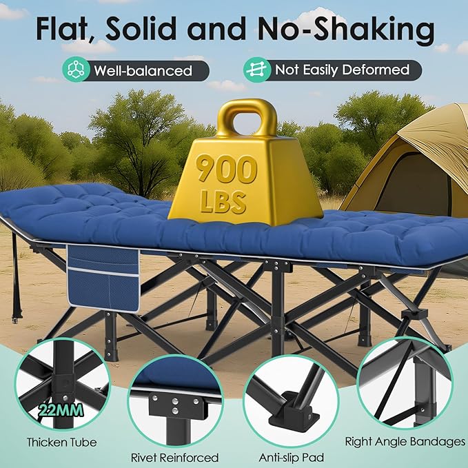 Suteck Camping Cot, 32In XXL Folding Camping Cot Heavy Duty Sleeping Bed for Adults 1200D Double Layer Oxford Cots for Camping W/Pilllow Mat Carry Bag for Home Office Travel 900lbs