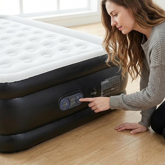 Queen Air Mattress with Built-in Pump - 22" Double Height, Non-Slip Bottom, Supports 660lbs for Home & Camping