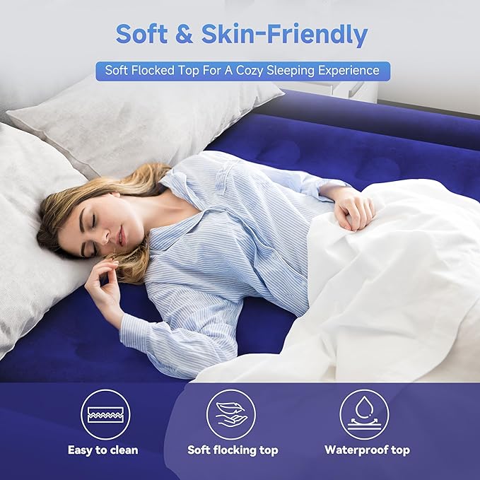 Sebor Air Mattress Full with Built-in Pump 18", Comfortable Self-Inflating Air Mattress with High-Speed Pump, Durable Blow Up Mattress Full with Storage Bag for Guests, Camping, Travel