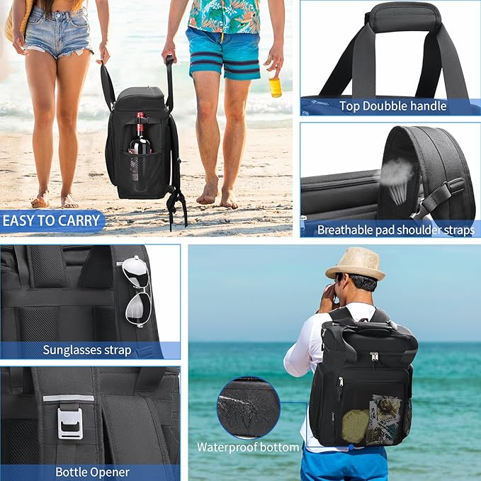 Estarer Beach Cooler Backpack Large, 42 Can Insulated Backpack for Men & Women, Soft Leakproof Cooler Bag for Beach/Camping/Hiking/Picnic/Travel