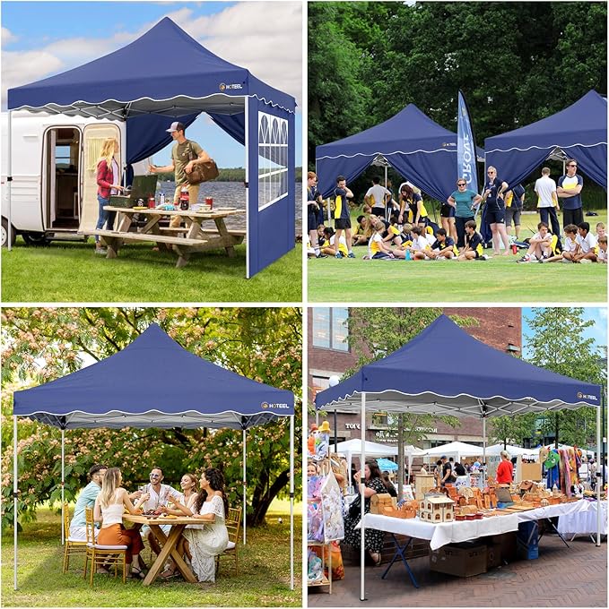 HOTEEL Canopy Tent 10x10 Pop Up Canopy with 4 Removable Sidewalls, Sandbags, Stakes & Ropes, UPF 50+ Easy Setup Canopy Tent Waterproof Outdoor Instant Portable Shelter for Party, Events, Vendor, Navy