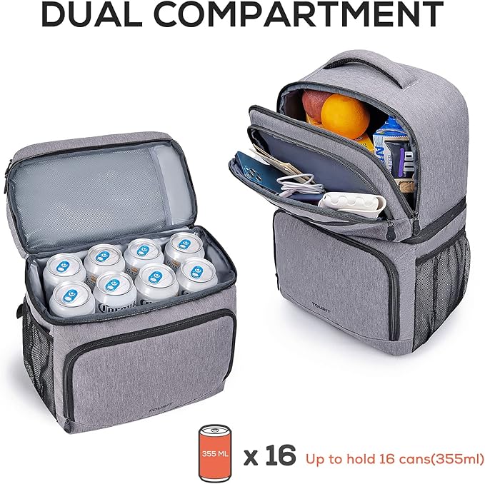 TOURIT Backpack Cooler with Double Decks, Insulated Cooling Bag for Lunch, Waterproof Lightweight for Men to Camping, Picnic, Hiking, Beach Park