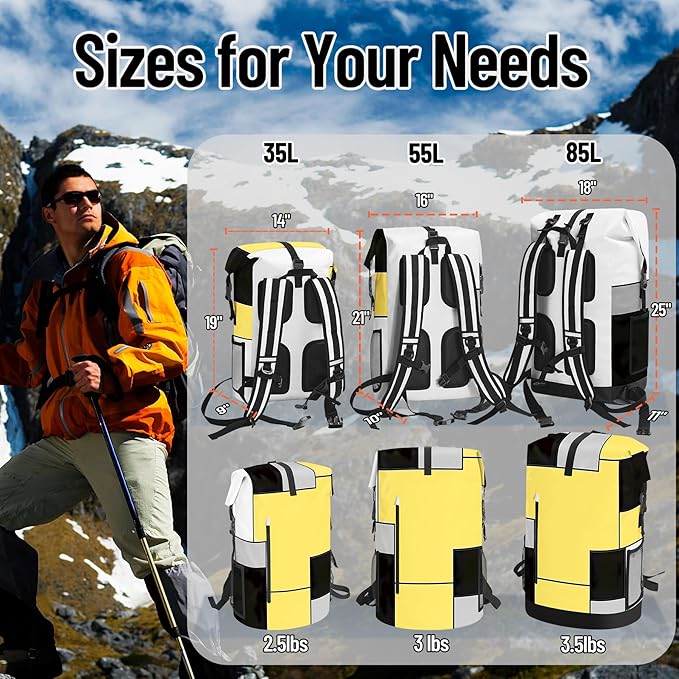 Waterproof Dry Bag Marine Dry Bags for Kayaking Hiking Yellow Black Backpack Roll-Top Closure Bag - Backpack Waterproof Phone Case 5L