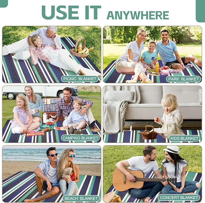 Picnic Blankets Outdoor Extra Large - 80"x80" Waterproof Beach Blanket, Machine Washable 3-Layer Foldable Park Mat with Sandproof Backing for Grass, Hiking, Travel, Concerts, Indoor (NavyBlue)