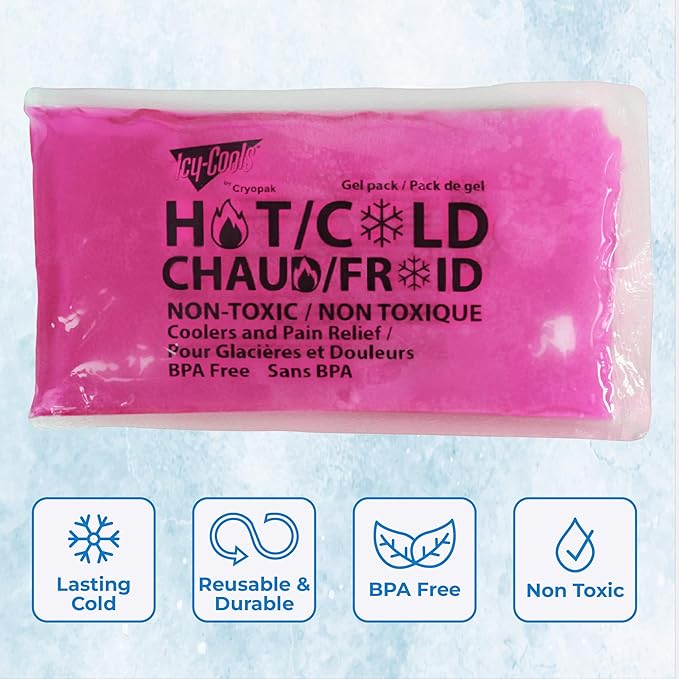 ICY-COOLS 3 Pack Reusable Hot or Cold Gel Ice Packs for Injuries, Multipurpose Ice Packs for Lunch Boxes, Long-Lasting Cold Therapy for Pain Relief, 4 x 8 Inches (Pink)