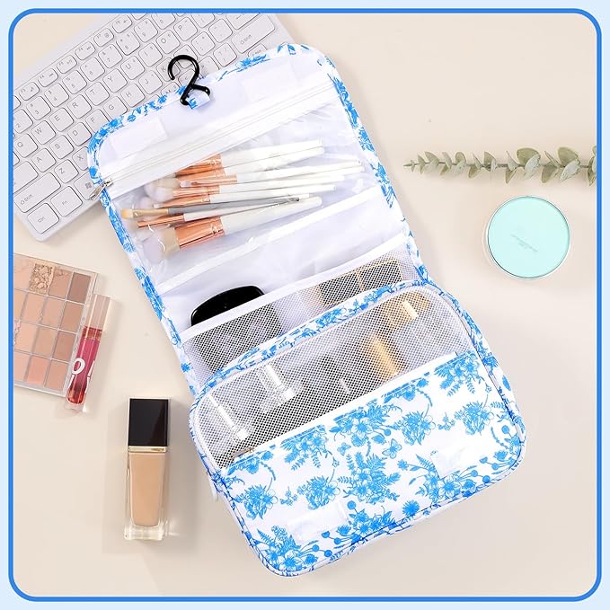 Pengxiaomei Toiletry Bag for Women, Waterproof Hanging Cosmetic Bag Portable Makeup Pouch Multifunction Handle Travel Toiletry Bag for Easter Gifts(Blue)