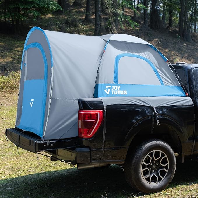 JOYTUTUS Truck Tent with Rainfly 6.0Ft, Straight Spacious Truck Bed Tent with Sky View Mesh, Waterproof PU2000mm Double Layer for 2 Person, Gray Blue