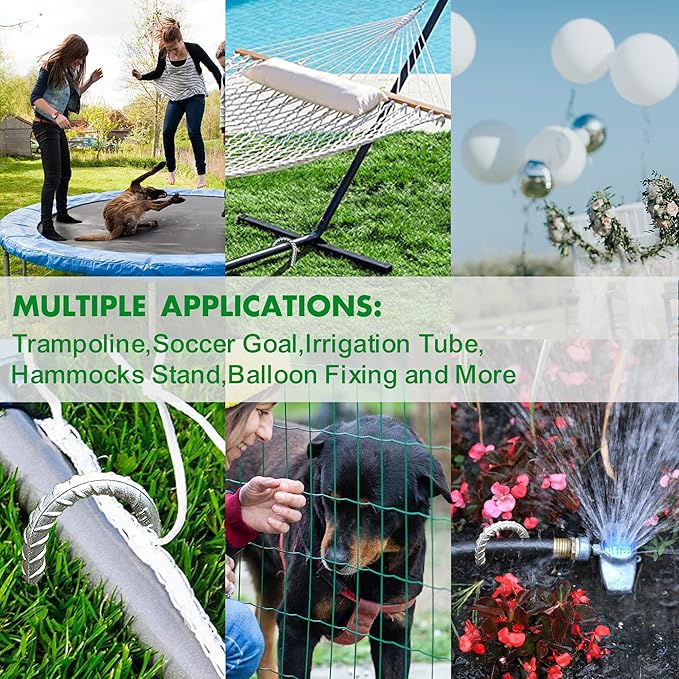 Eurmax USA Trampolines Stakes Heavy Duty Ground Stakes Canopy Parts Wind Stake with Rope 12 Inch Heavy Duty Stake Safety Ground Anchor Galvanized Steel J Shaped, Pack of 4(Silver)