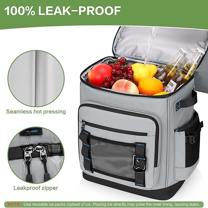 Insulated Cooler Backpack, 40L Expandable Leakproof Waterproof, Dual Compartments (23L+17L) with Expandable Upper Section, Portable for Beach Camping Picnic Travel
