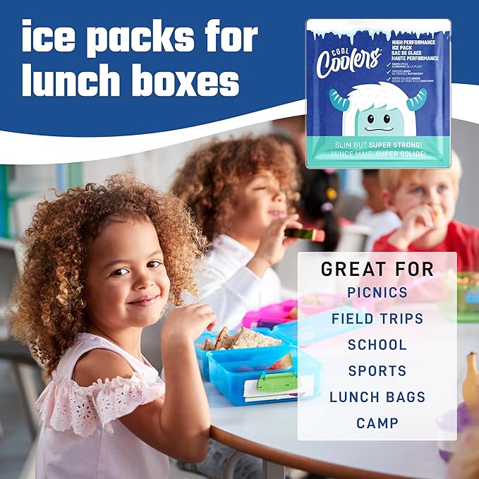 Cool Coolers by Fit & Fresh High Performance Kids Lunch Box Ice Packs, Puncture Resistant Ice Packs for Lunch Bags and Cooler, Durable and Reusable, Non-Toxic Gel Ice Packs, 2PK