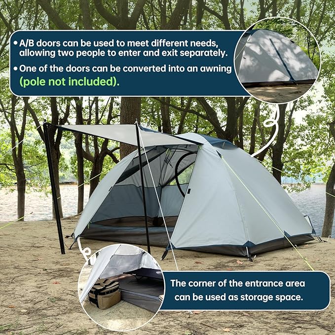 1–2 Person Backpacking Tent, Lightweight Waterproof Camping Tent with Rainfly, Easy Setup Portable Hiking Tent for Outdoor Camping