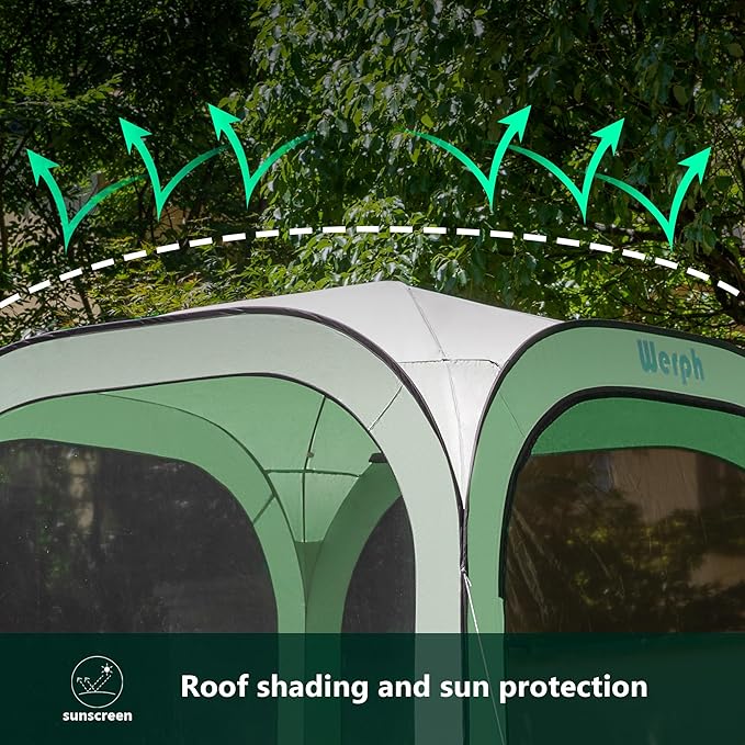Pop Up Tent，Portable Canopy Tent with Mesh Mosquito Net, Screen House Room Canopy Shade Screen 6 x 6 FT with Carry Bag for Patio, Backyard, Sports & Outdoors Activities, Green