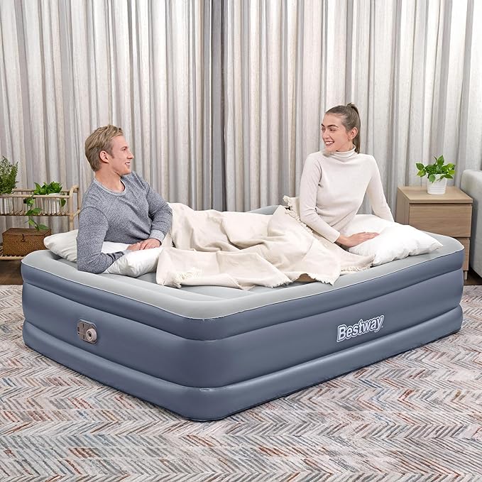 Bestway Tritech, Sized 20" Thick Durable Comfortable Mattress Pad for Portable Relaxation with Built-in AC Pump and Storage Bag