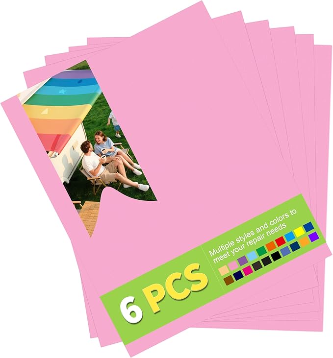 7x9in Nylon Repair Patch，Tent Repair Kit，Self Adhesive Waterproof Fabric Repair Tape for Tent, Umbrella, Sleeping Bag, Down Jackets,Knapsack.（Pink,6ps）