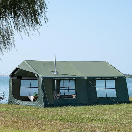 Inflatable Camping Tent with Hand Pump Waterproof Outdoor Blow up Tent 2-8 Person Oxford 4 Season Glamping Air Tent Cabin House with Mesh Windows & Door