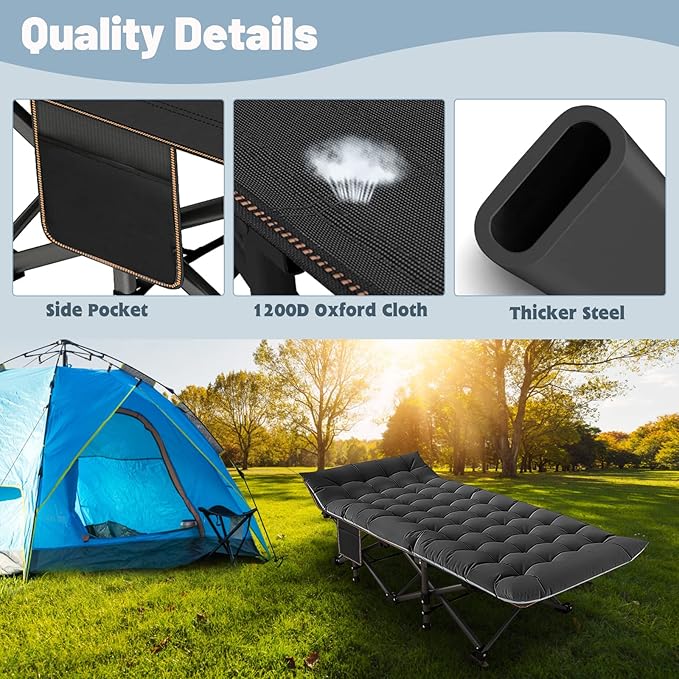 Slsy Folding Camping Cot for Adults with Pad, Padded Portable Sleeping Cots, Camp Bed with Carry Bag for Outdoor Travel, Beach, Hiking