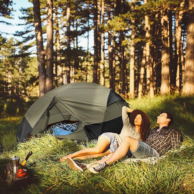 Bessport Camping Tent for 2-3 Person, Lightweight Backpacking Tent Waterproof Windproof Two Doors Easy Setup Double Layer Outdoor Tents for 3 to 4 Seasons, Suitable for Outdoor,Hiking,Camping