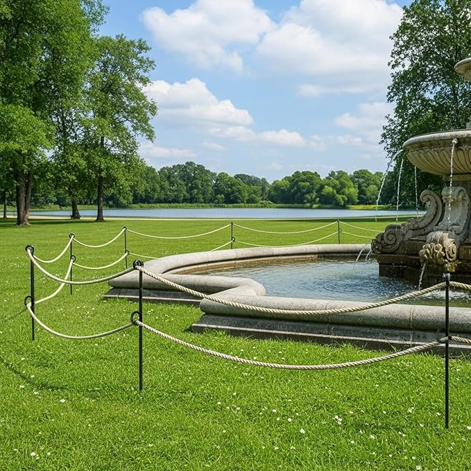 6 Pcs 42'' Double Rope Poles/Stakes Black Steel Stakes with Loop Fence Poles for Creating a Rope Border Around Flower Beds, Trees, Garden, Walkways