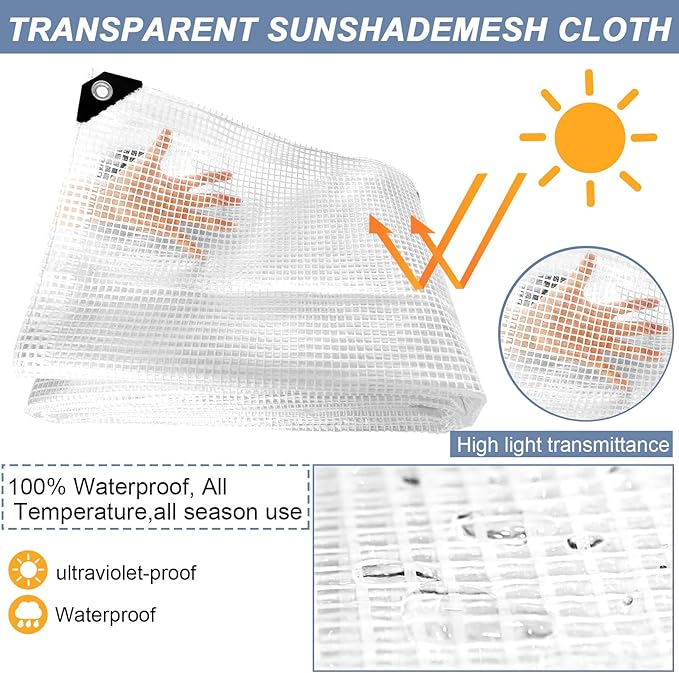 STARPYNG-10 Mil Clear/White 16X20 Feet Tarp-Heavy Duty Clear Mesh Tarp-Waterproof Tarp, UV Resistance,Greenhouse, Canopy, Tent, Yard and Outdoor Activities