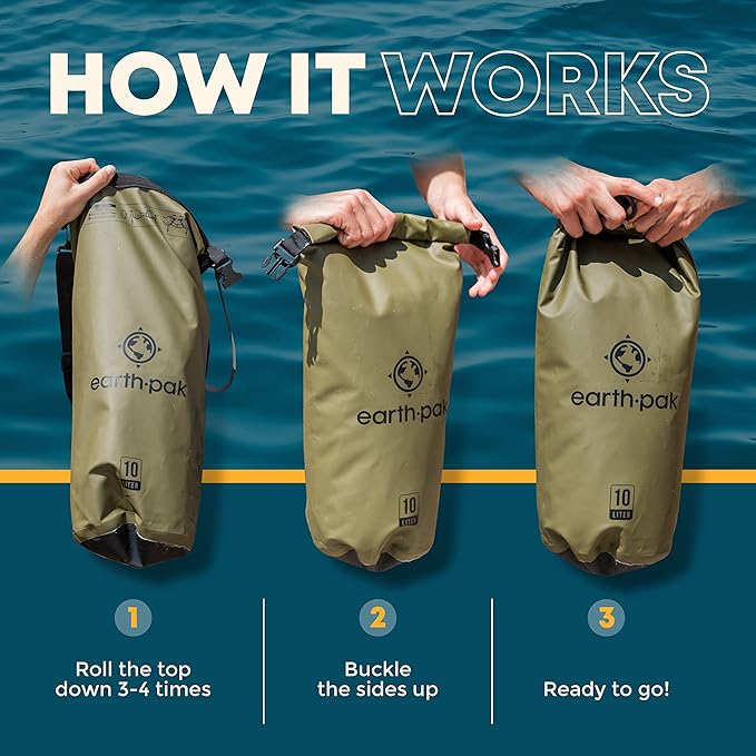 Earth Pak Waterproof Dry Bag - Roll Top Waterproof Backpack Sack (Forest Green 55L & Orange 40L)