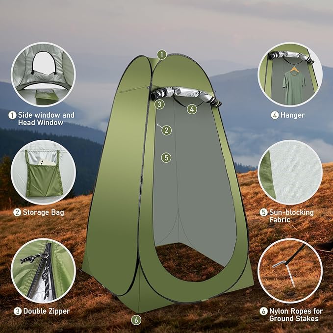 Portable Camping Toilet Kit for Adults, Pop up Privacy Tent, X Large Folding Toilet Potty with Camping Tent, Outdoor Instant Shower Tent Camp Toilet Changing Dressing Room