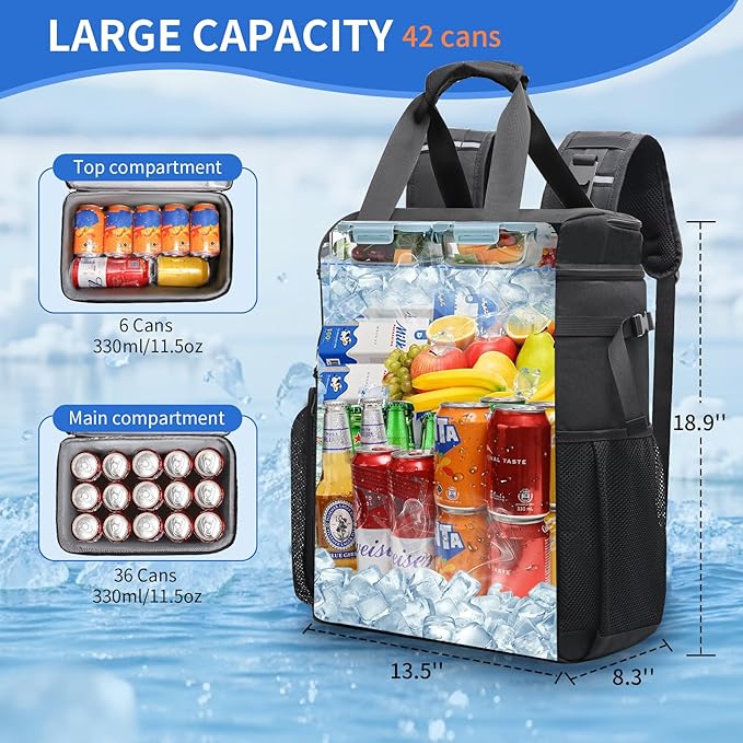 Estarer Beach Cooler Backpack Large, 42 Can Insulated Backpack for Men & Women, Soft Leakproof Cooler Bag for Beach/Camping/Hiking/Picnic/Travel