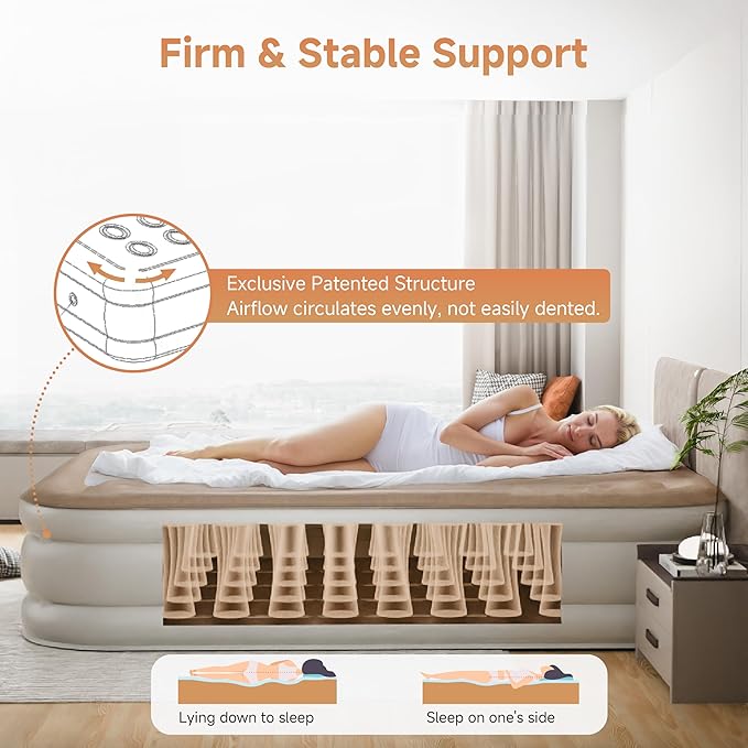 Sebor Air Mattress Full with Built-in Pump 18", Comfortable Self-Inflating Air Mattress with High-Speed Pump, Durable Blow Up Mattress Full with Storage Bag for Guests, Camping, Travel