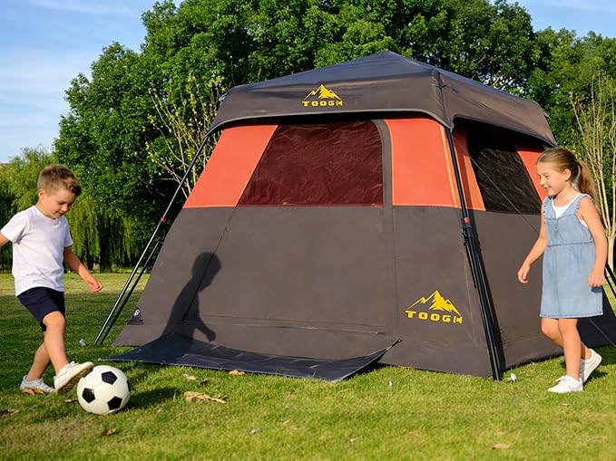 3/4 Person Camping Tent with 1 Door, 4 Windows, and Upgraded Ventilation– Instant Setup, Waterproof, 8'x 8'x 67''Oxford Fabric Floor Pop Up in 60 Seconds Includes Rainfly and Backpack