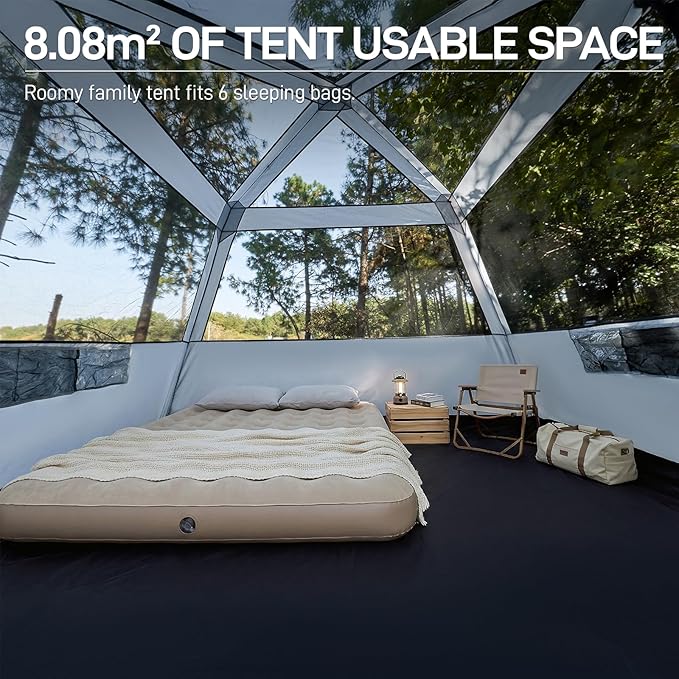 EVER ADVANCED Blackout Design 6 Person Camping Tent, Instant Cabin Tent for Family with Vestibule and Large Mesh Windows, 60s Easy Setup, Double Layer, Water-Resistant