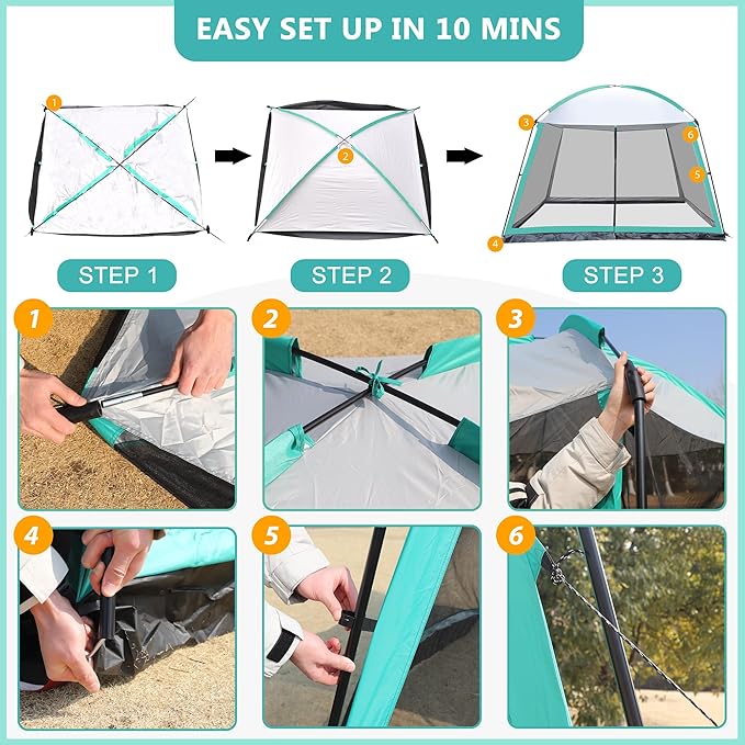 Screen House Room 11x11 Ft Mesh Net Tent Canopy Shelter Gazebo, Easy Setup & Waterproof & Sunshade, Suitable for Camping Trip, Backyard, Beach, Picnic