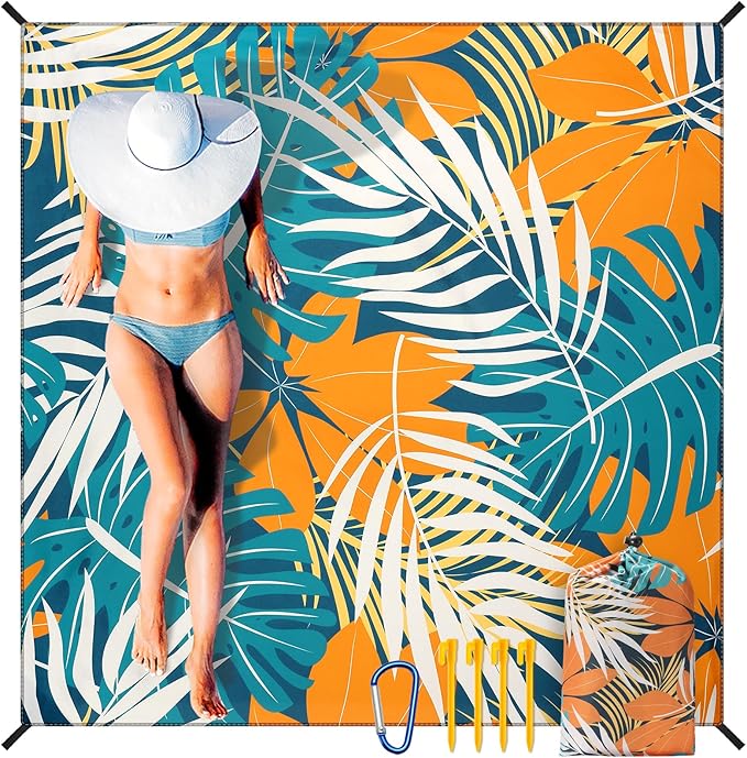 Beach Blanket Waterproof Sandproof Extra Large Beach Mat 79" X 83"/120"x108"for 1-8 Adults Quick Drying Durable Outdoor Picnic Mat for Beach Travel Camping Hiking