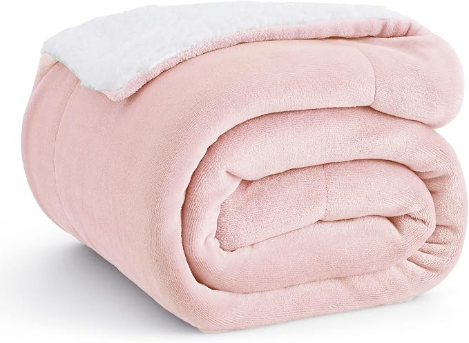 Bedsure GentleSoft Sherpa Fleece Throw Blanket Twin Size for Couch - Thick and Warm, Soft Fuzzy Plush Twin Blanket for Winter, Pink, 60x80 Inches