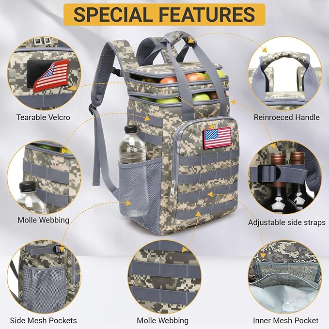 Tactical Backpack Cooler,Large Cooler Backpack Lunch Box for Men Adults Work with Handle,Insulated Soft Thermal Bag
