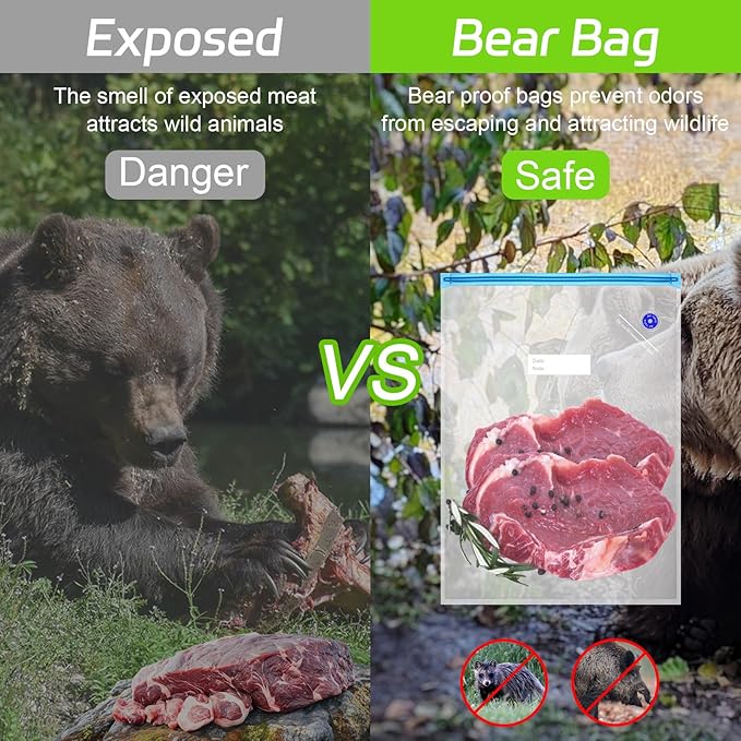 6Pcs Odor Proof Food Storage Bear Bags 14x20 Inch Reusable Double-Tracked Zip Packages Tear Resistant Barrier Bags for Keep Fresh, Backpacking, Camping, Outdoor, Refrigerator Freezing
