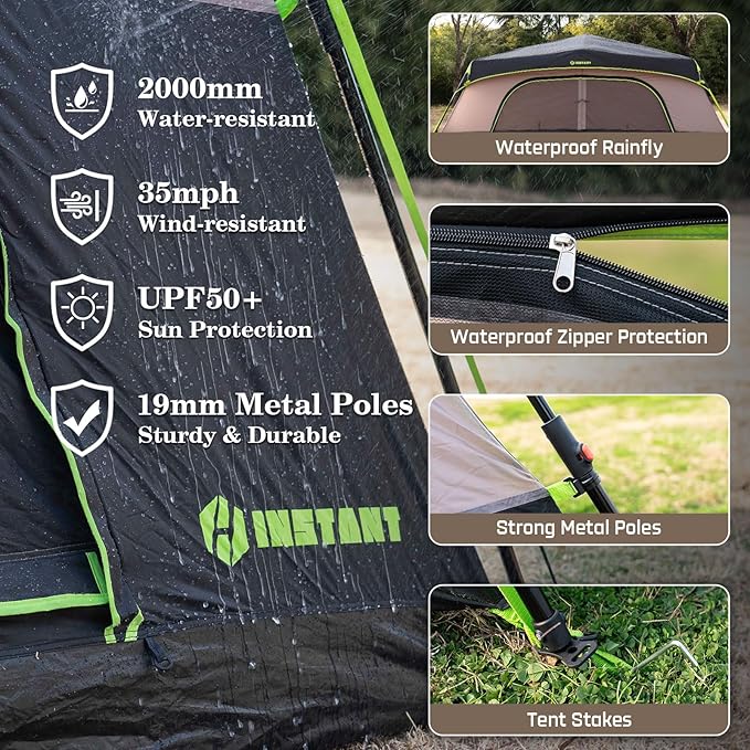 4/6/8/10 Person Instant Tent, Waterproof Pop Up Tents for Camping with Rainfly, 60 Seconds Easy Setup, Automatic Cabin Tent for Family Camping with Expandable Carry Bag & Upgraded Ventilation