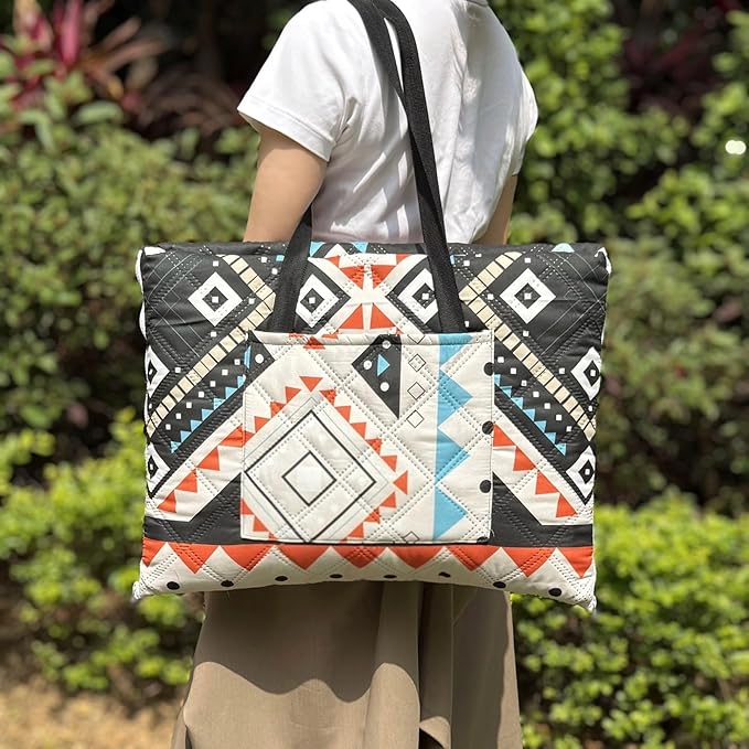 Outdoor Packable Picnic Blanket with Zipper Folds into Tote Bag with Large Storage and Shoulder Strap, Waterproof Sandproof for Lawn Beach Hiking Camping (colorful2, Large)