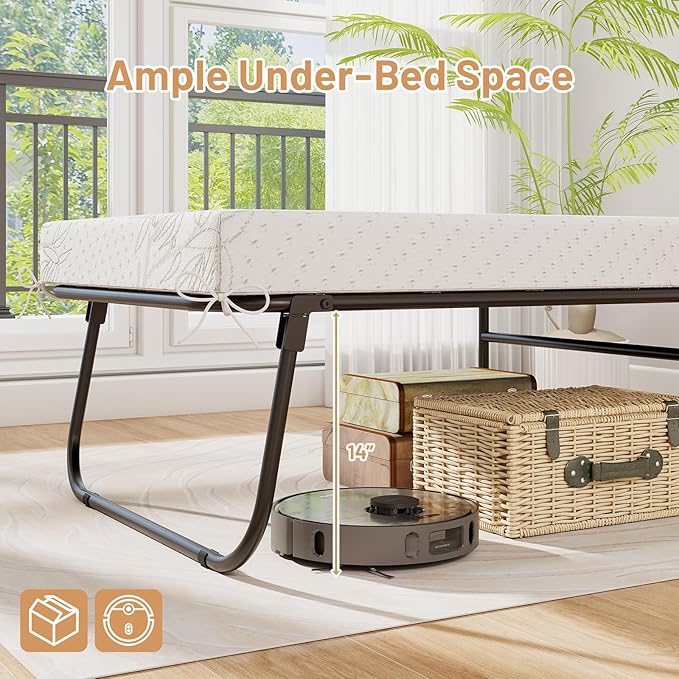 GOFLAME Folding Bed with Mattress Cot Size, 75” x 31” Rollaway Guest Bed Foldable with Memory Foam & Sturdy Metal Frame, Portable Roll Away Beds for Adults for Living Room, Office