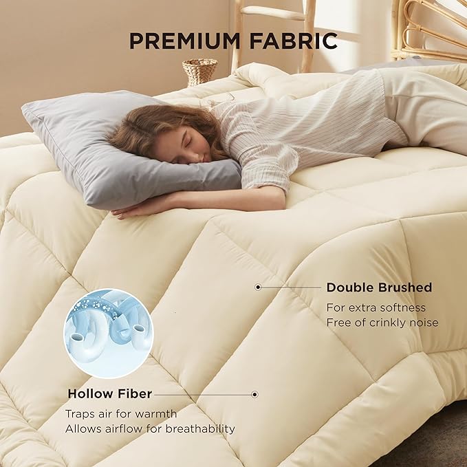 Bedsure Comforter Duvet Insert - Quilted Comforters Twin Size, All Season Duvet, GentleSoft Down Alternative Bedding, with 8 Tabs, Gifts for Women/Men,Cream,Twin 88 x 68 Inches