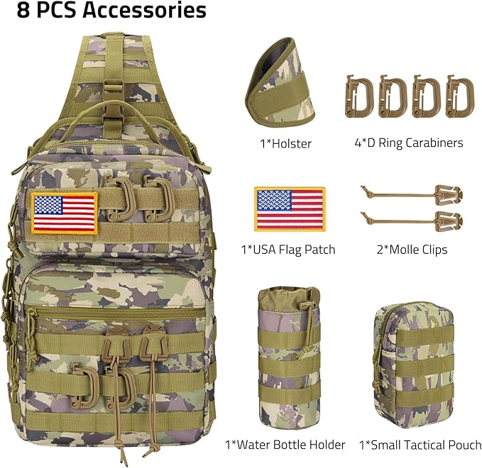CVLIFE Tactical Sling Bag Backpack for Men Military Shoulder Sling Bag Molle Army Assault Detachable Tactical Bag with Bottle Holder Concealed Carry Daily Day Pack Work Bag for EDC Hiking, Auriclash
