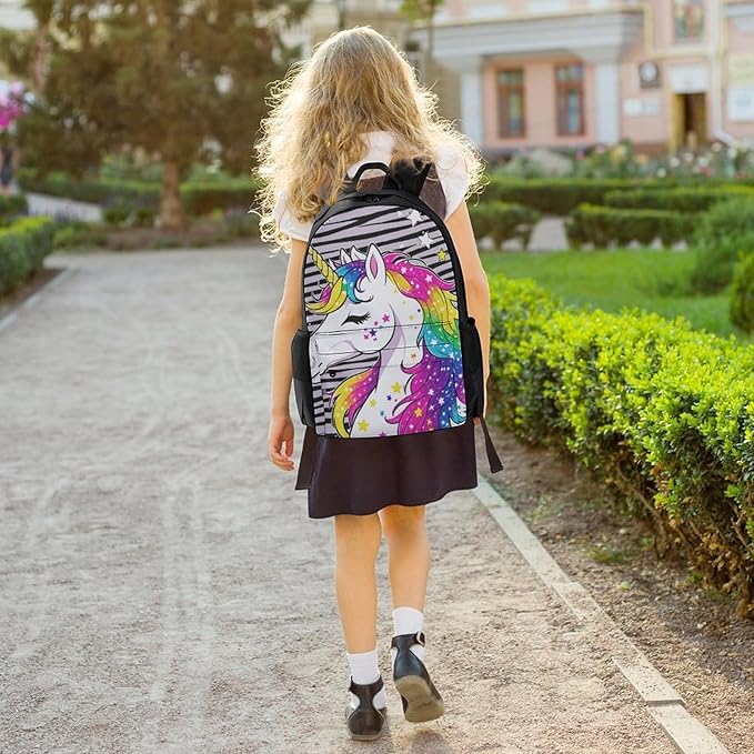 Daypack Anti-Theft Multipurpose Large Capacity Shoulder Bag, Unicorn Black Stripes Travel Hiking Camping Rucksack With Smooth Zippers