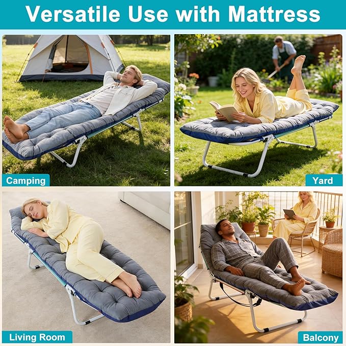 ABORON Folding Camping Cot with Mat & Face/Arm Hole for Adults, Portable Sleeping Bed for Outdoor, Camping, and Travel, Comfortable & Easy to Set Up