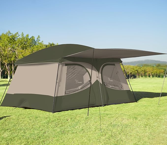 Vidalido Tents，8-10 Person Camping Tent with Extended Vestibule，2 Room Weather Resistant Family Tents，Easy Install Waterproof Outdoor Tent for Camping Hiking