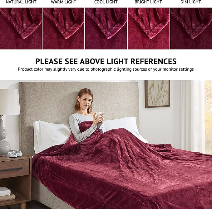 Beautyrest Heated Electric Blanket for Cold Weather, Fast Heating Heated Blanket, Auto Shut Off, Virtually Zero EMF, Multi Heat Setting, UL Certified, Red Full (84 inx80 in)
