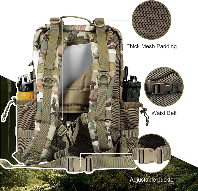 30L MOLLE Assault Pack, Tactical Backpack Military Army Camping Rucksack with Bottle Holder, 3-Day Pack, CP