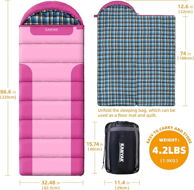 Cotton Flannel Liner Sleeping Bag for Adults Teens Kids, Cold Weather &Warm, 3 Seasons, Lightweight Compact Camping Essentials Equipment, Hiking, Outdoor, Travel