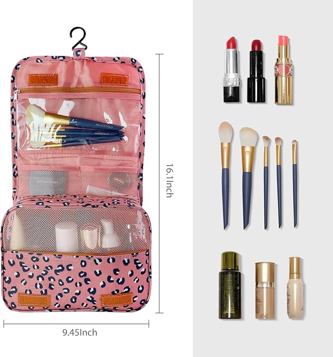 Large Capacity Toiletry Bag Travel Bag with Hanging Hook for Men and Women Waterproof Travel Cosmetic Bag Bathroom Storage Bag for Brushes Set,Full-Sized Shampoo,Accessories-Navy Flamingo