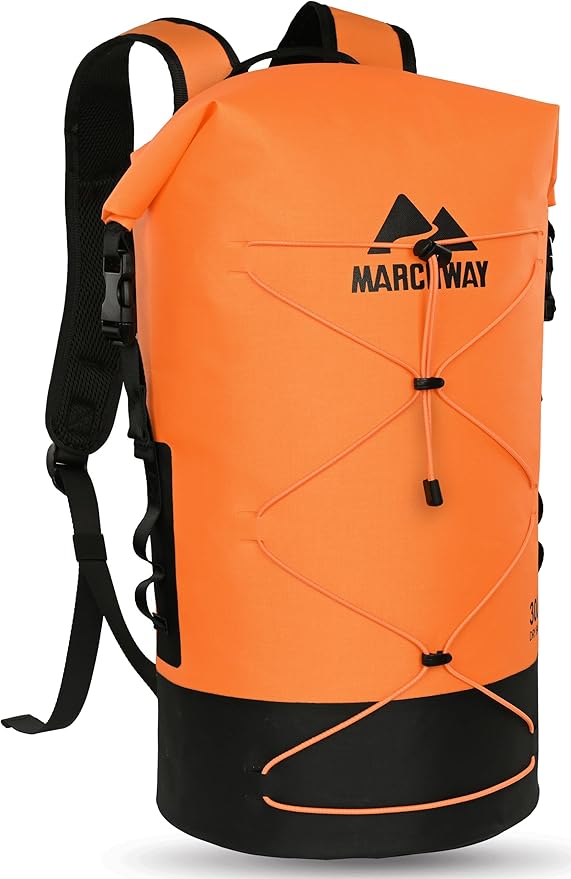 MARCHWAY Floating Roll Top Dry Bag, Flexible Lightweight TPU Waterproof Backpack 20L/30L/40L with Padded Straps for Boating, Kayaking, Swimming, Hiking, Beach (Orange, 40L)