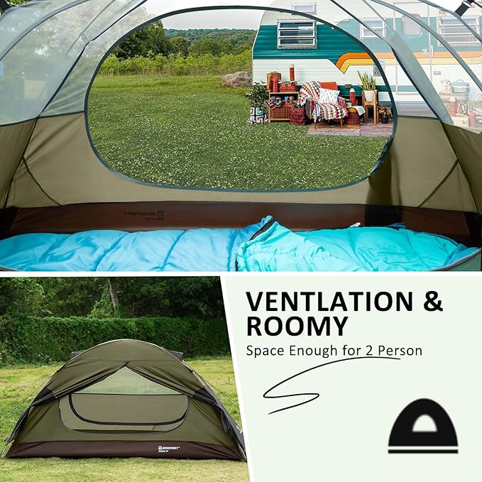 Bessport Camping Tent 1/2 Person Tent Waterproof Two Doors Backpacking Tent Easy Setup Lightweight for Outdoor, Hiking Mountaineering Travel